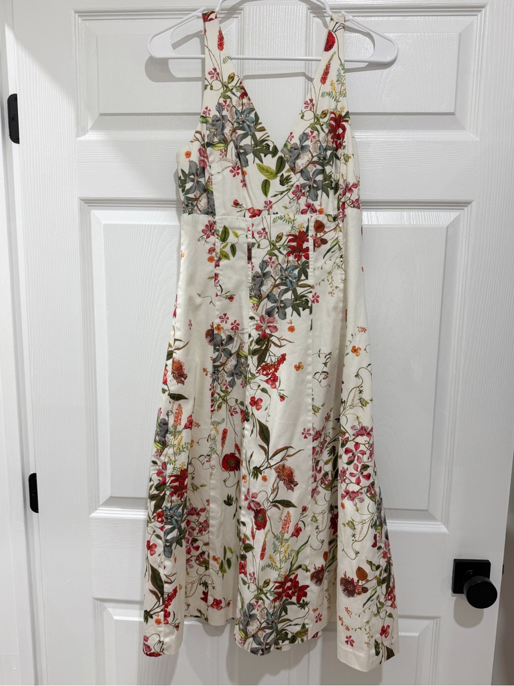 ANTONIO MELANI Cream Midi Dress with Red & Green Floral Print